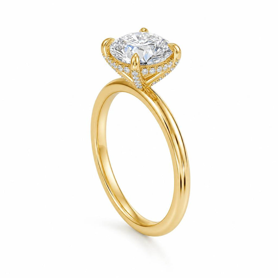 Round Solitaire Ring With Diamond Basket