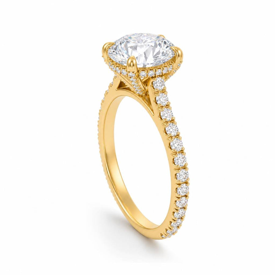 Round Pave Cathedral Ring With Diamond Basket