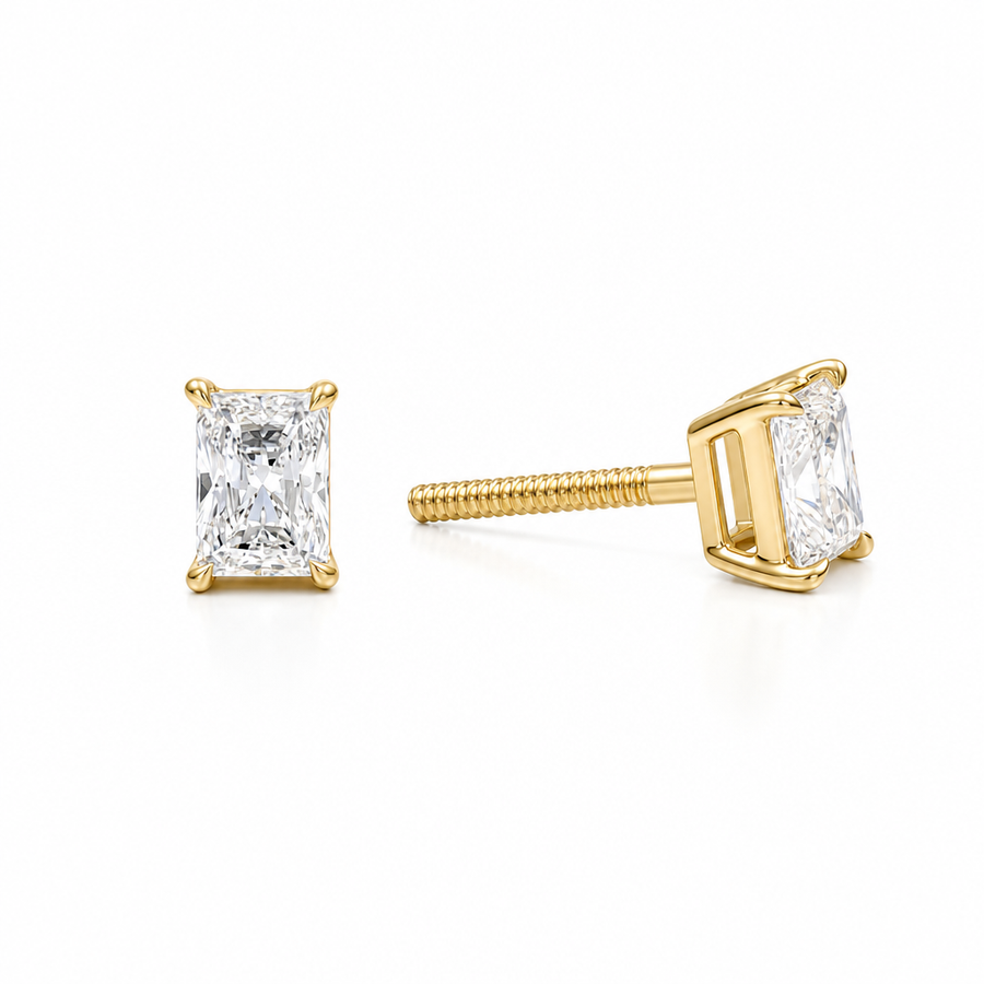 0.50 carat radiant cut lab-grown diamond stud earrings in four-prong settings