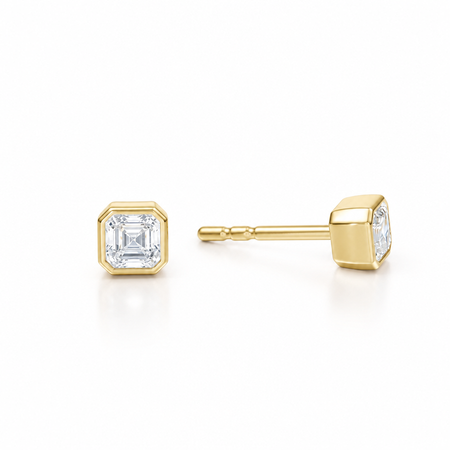 Asscher Cut Bezel Stud Lab Grown Diamond Earrings