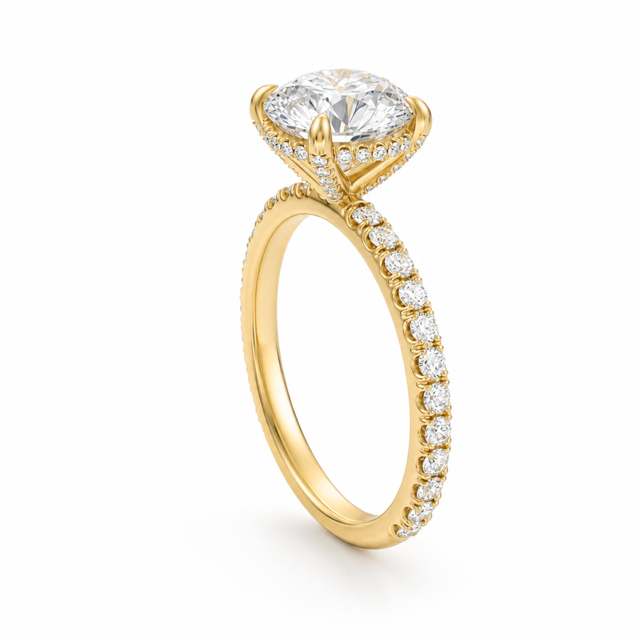 Round Diamond Basket With Pave Ring