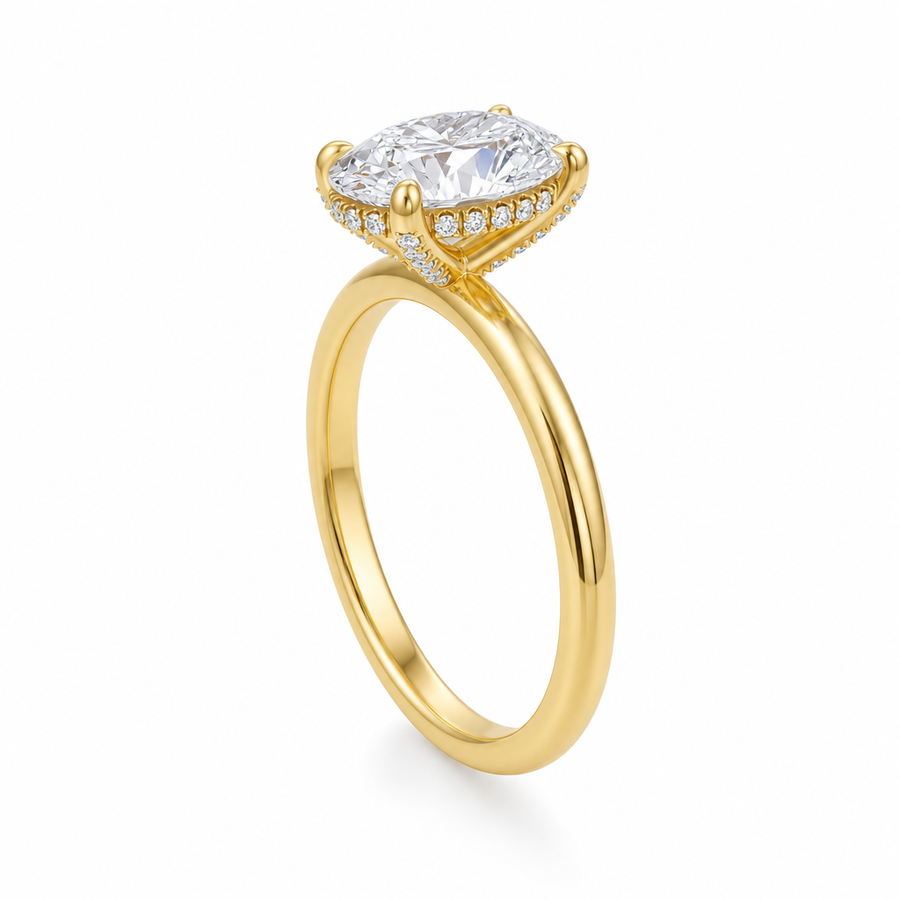 Oval Solitaire Ring With Diamond Basket