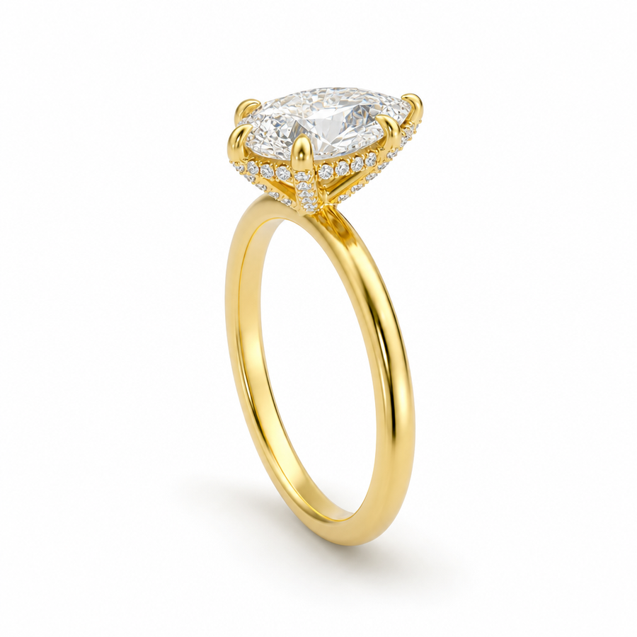 Pear Solitaire Ring With Diamond Basket