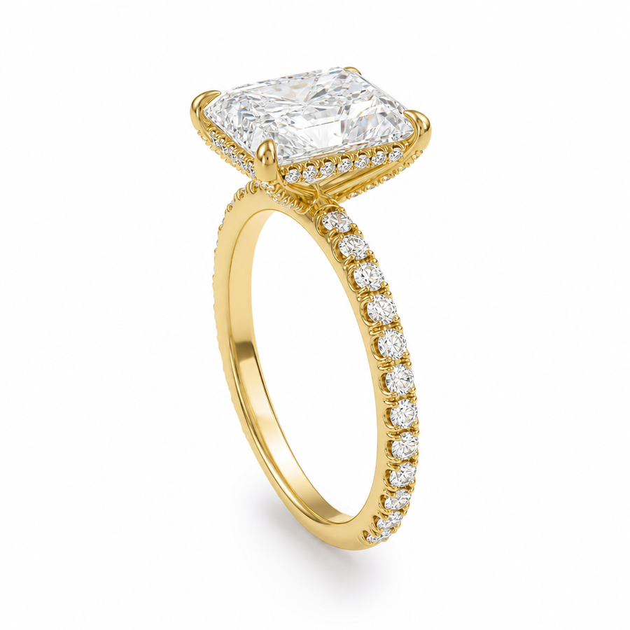 Radiant Diamond Basket With Pave Ring