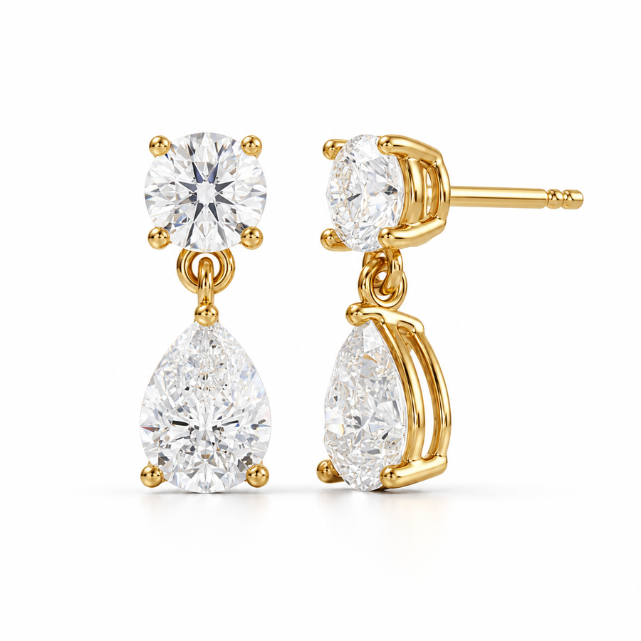 Round And Pear Drop Earrings