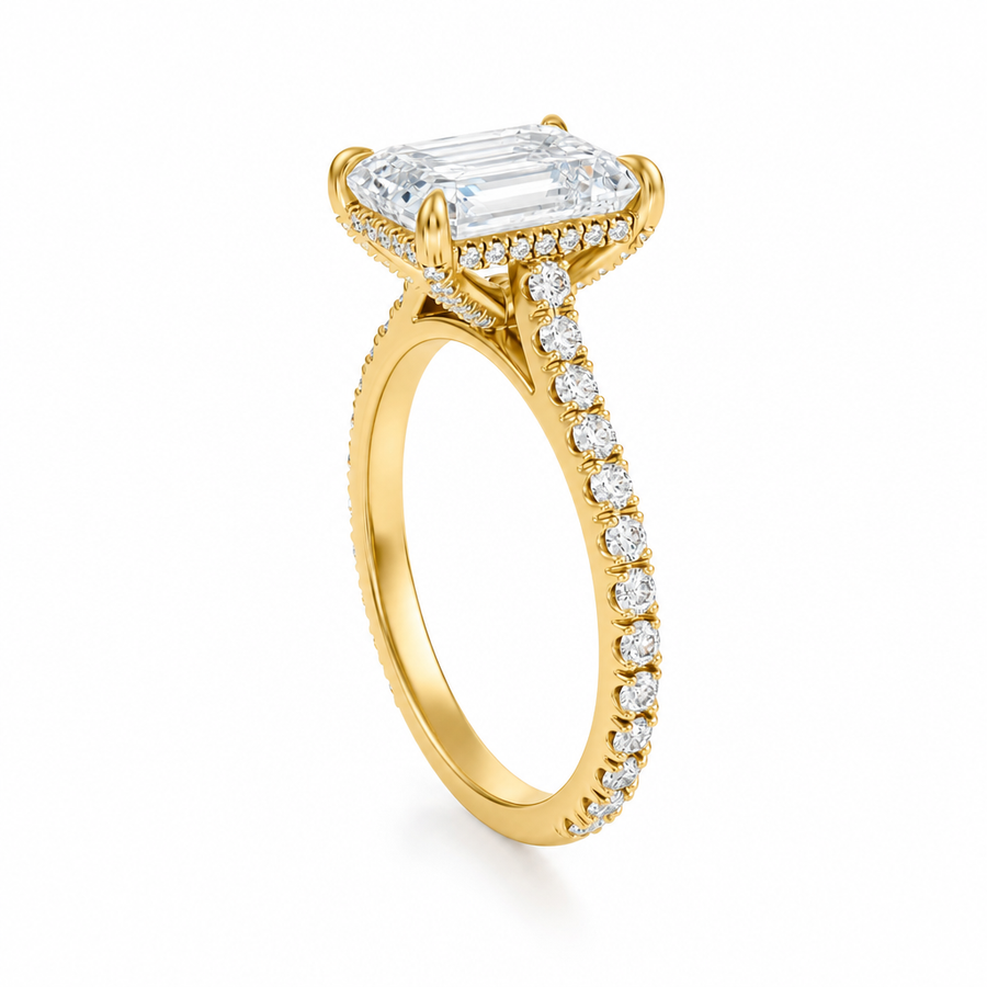 Emerald Pave Cathedral Ring With Diamond Basket