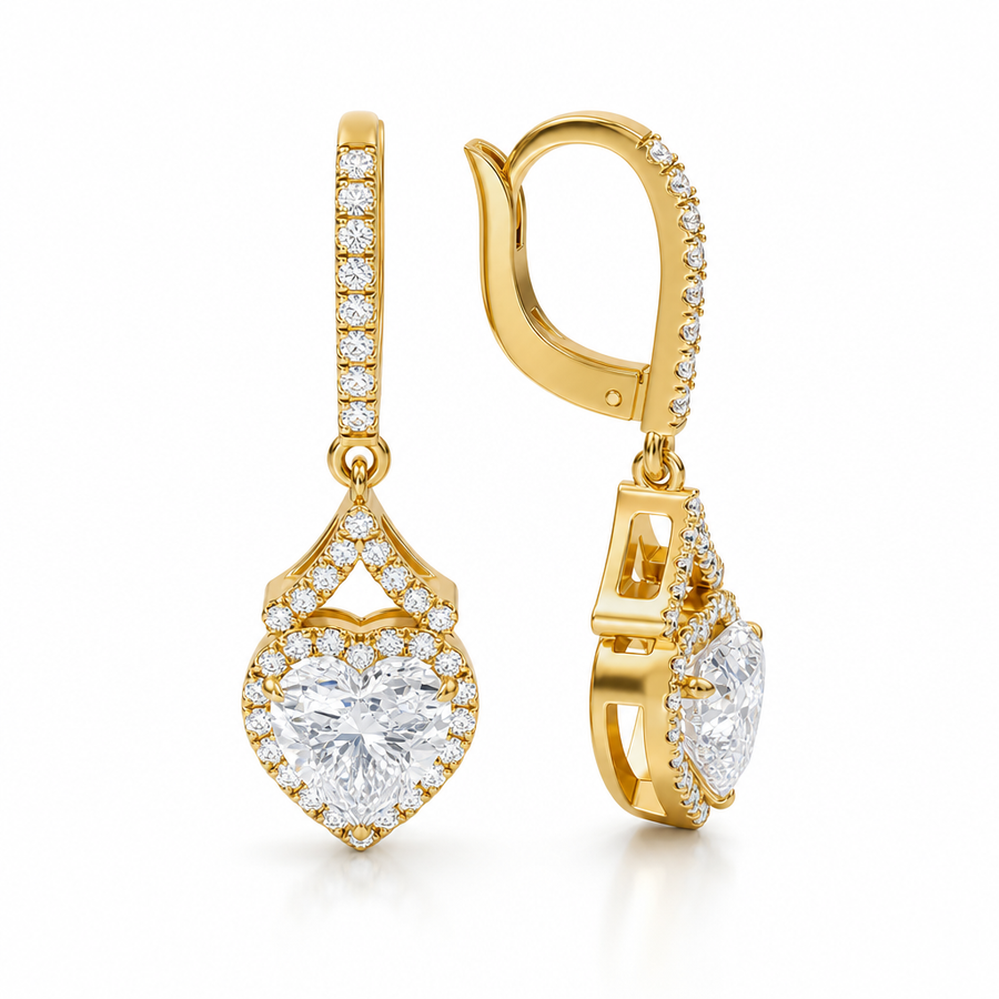 2 Carat Heart Shape Halo Lab Grown Diamond Drop Earrings