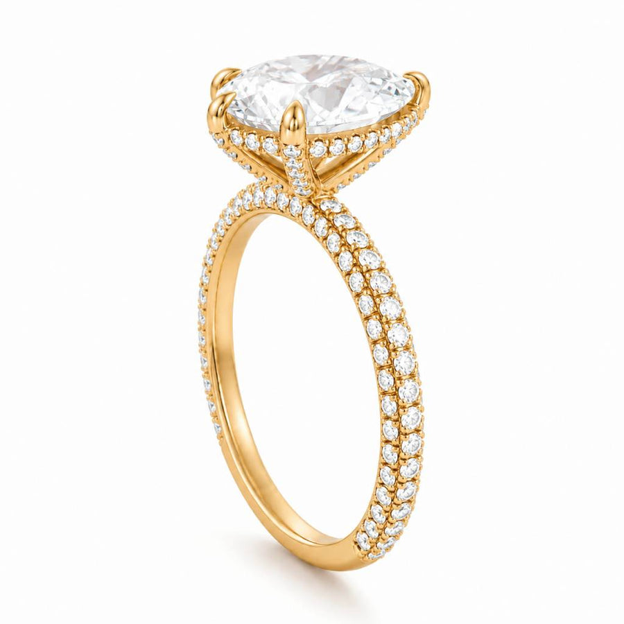 Pear Diamond Basket With Three Row Pave Ring