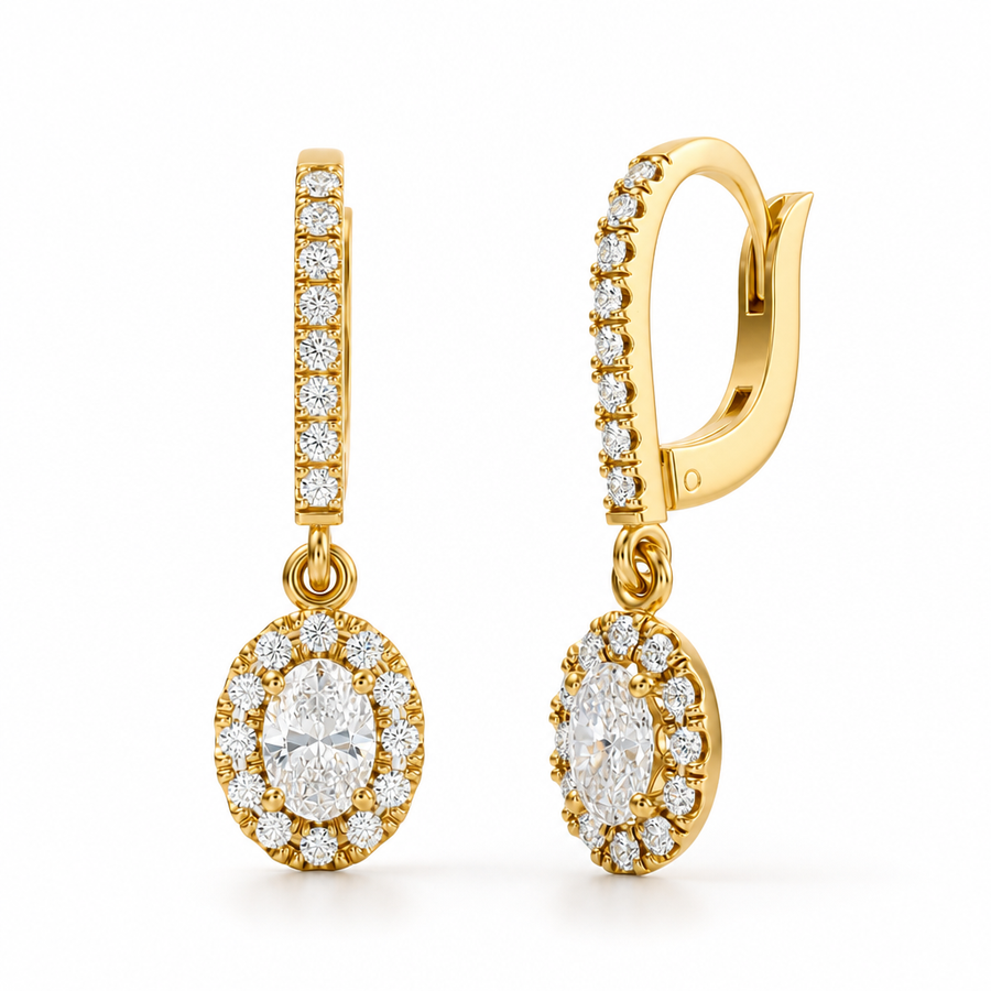 Oval Halo Drop Earrings