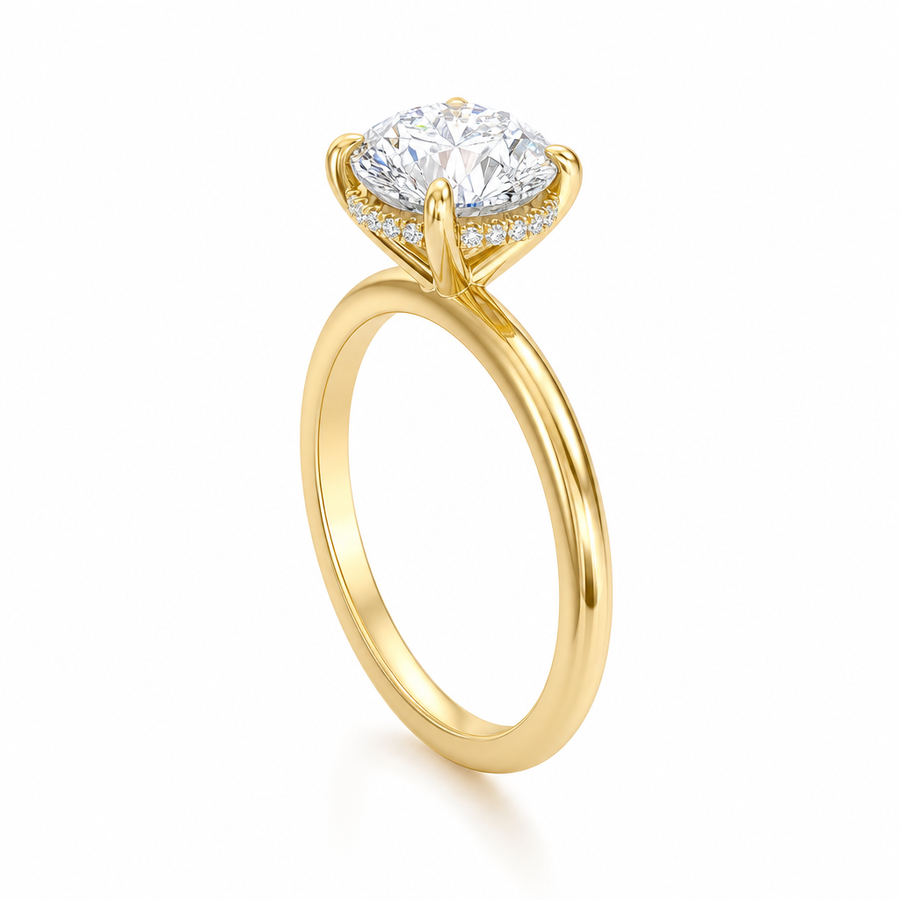Round Solitaire Ring With Hidden Halo