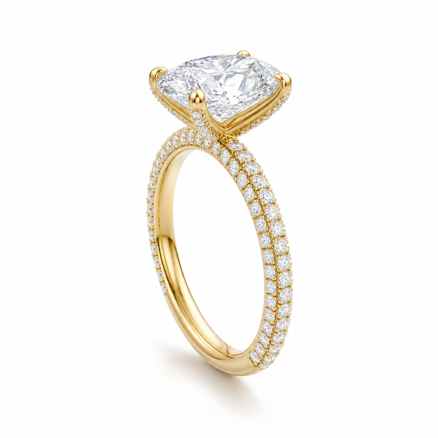 Oval Three Row Pave Ring With Pave Prongs