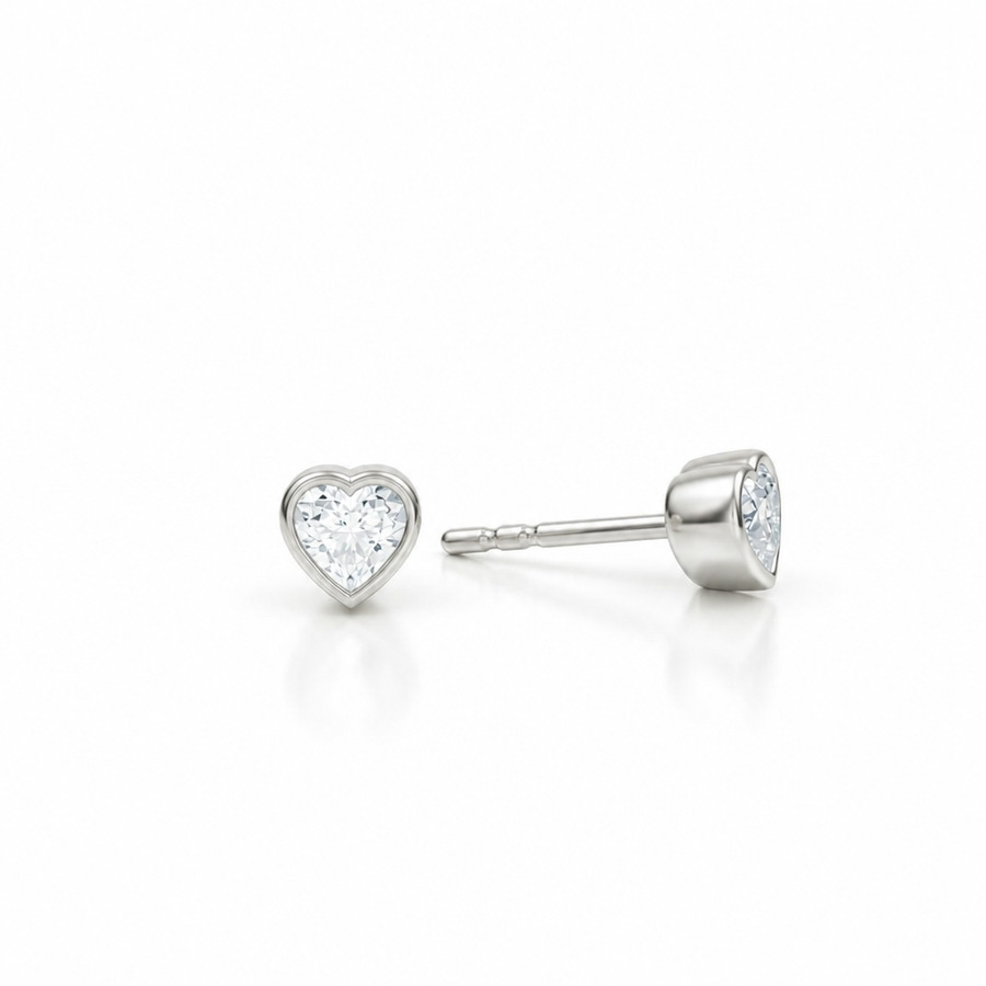 Heart Shape Bezel Lab Grown Diamond Stud Earrings