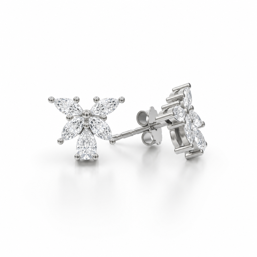 Marquise And Pear Cluster Butterfly Stud Earrings
