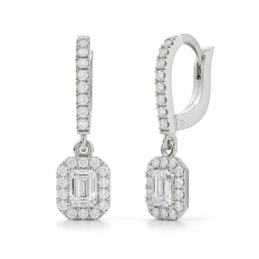 Emerald Halo Drop Earrings