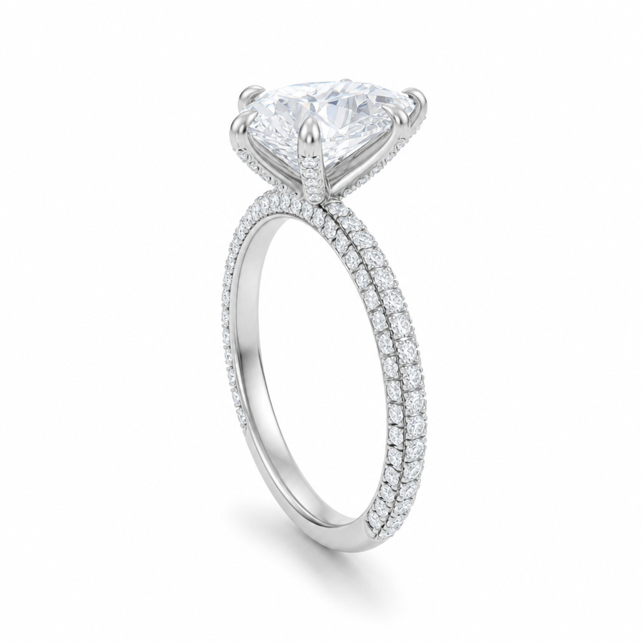 Pear Three Row Pave Ring With Pave Prongs