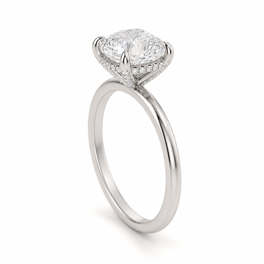 Cushion Solitaire Ring With Diamond Basket