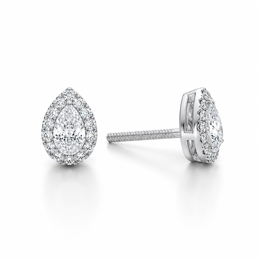 Pear Halo Stud Earrings