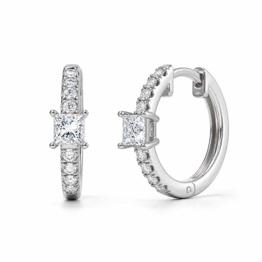 Lab Grown Princess Diamond Huggie Earrings