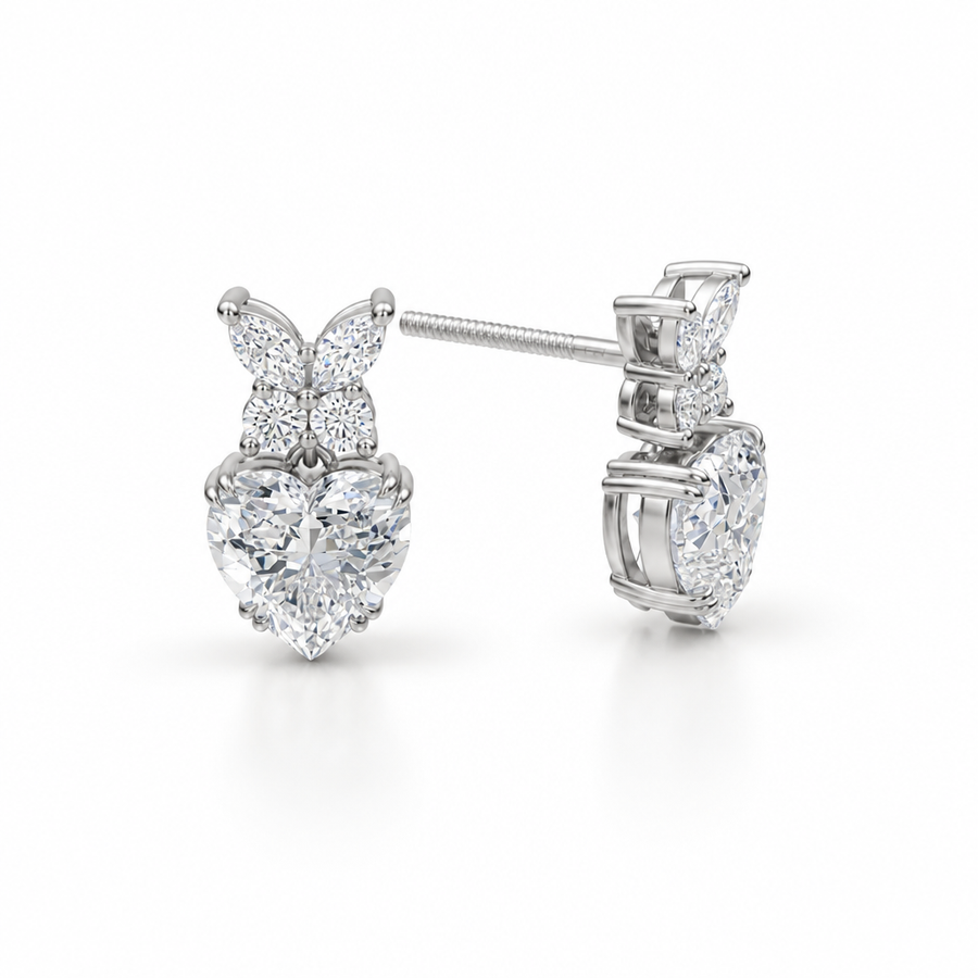 Heart Shape Butterfly Cluster Lab Grown Diamond Stud Earrings