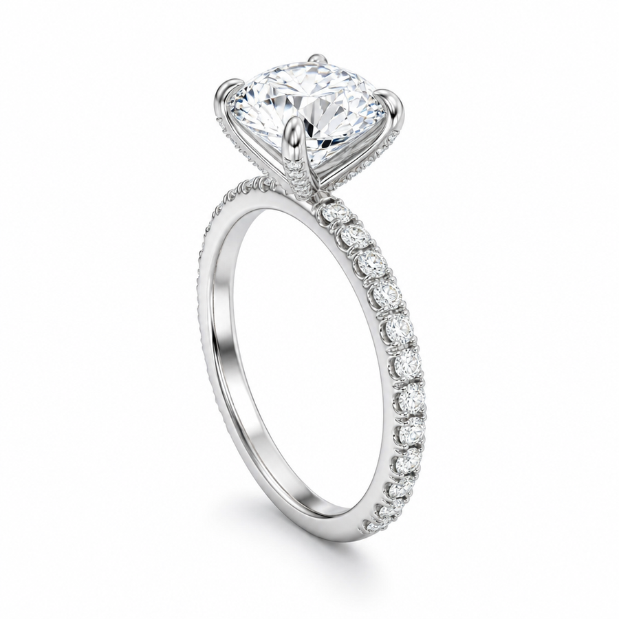 Round Pave Ring With Pave Prongs
