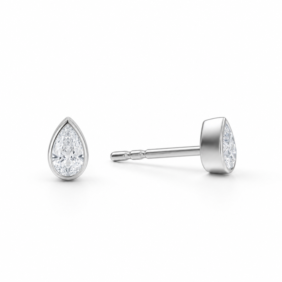 Pear Bezel Lab Grown Diamond Stud Earrings