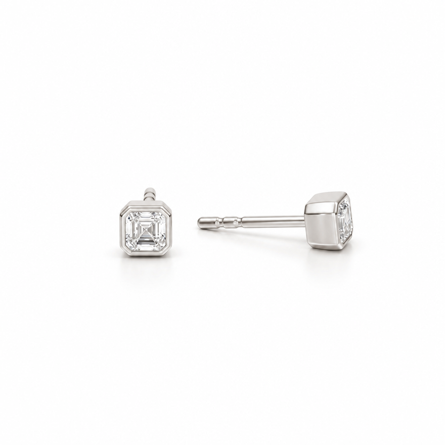Asscher Cut Bezel Stud Lab Grown Diamond Earrings