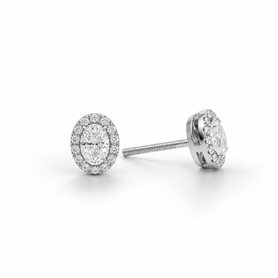 Oval Halo Stud Earrings