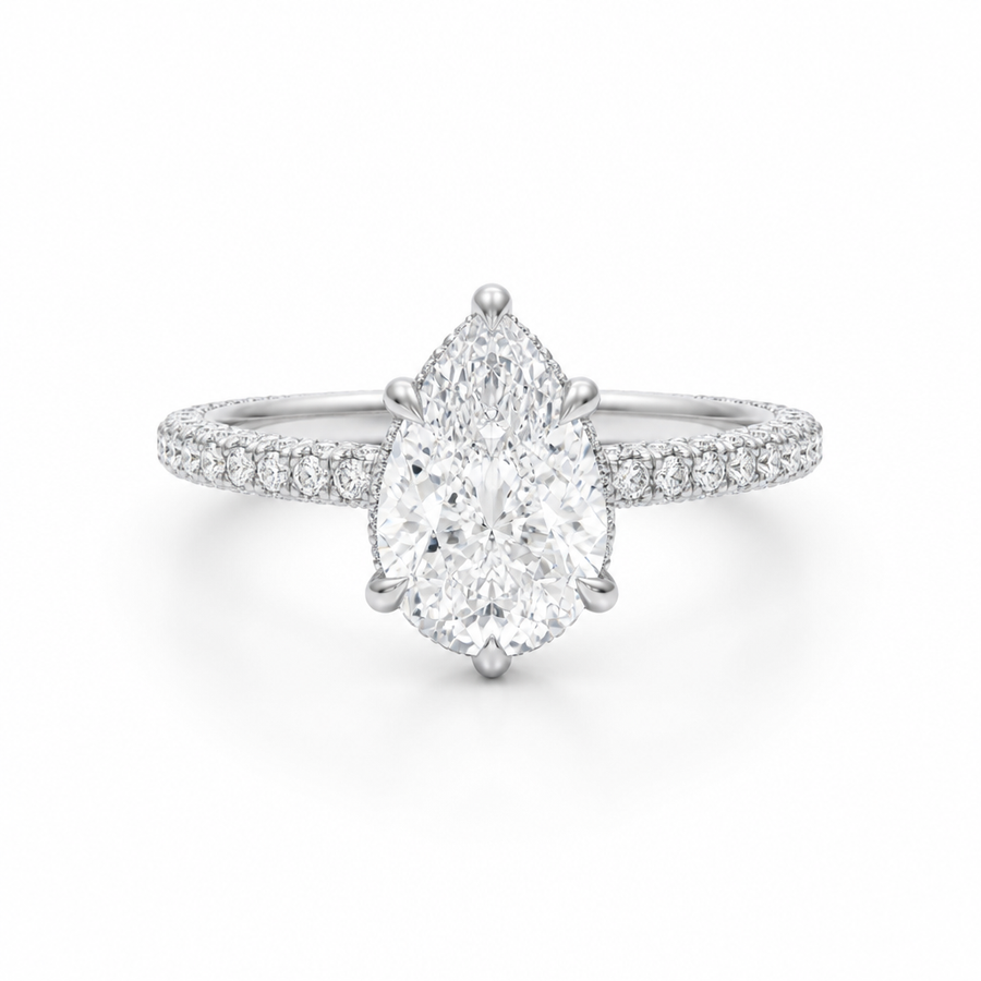 Pear Hidden Halo with Three Row Pave Band