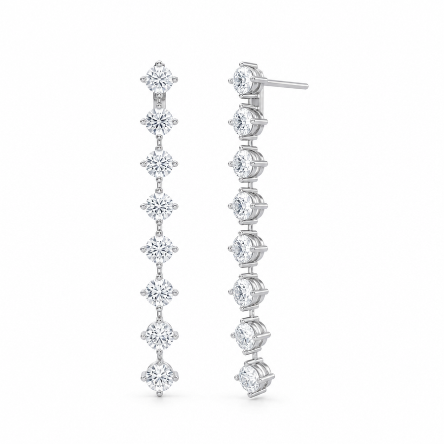 4 Carat 8 Stone Round Lab Grown Diamond Drop Earrings