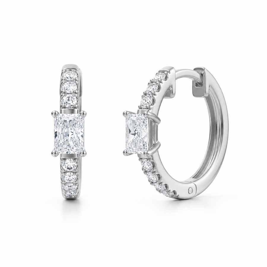 Lab Grown Radiant Diamond Huggie Earrings