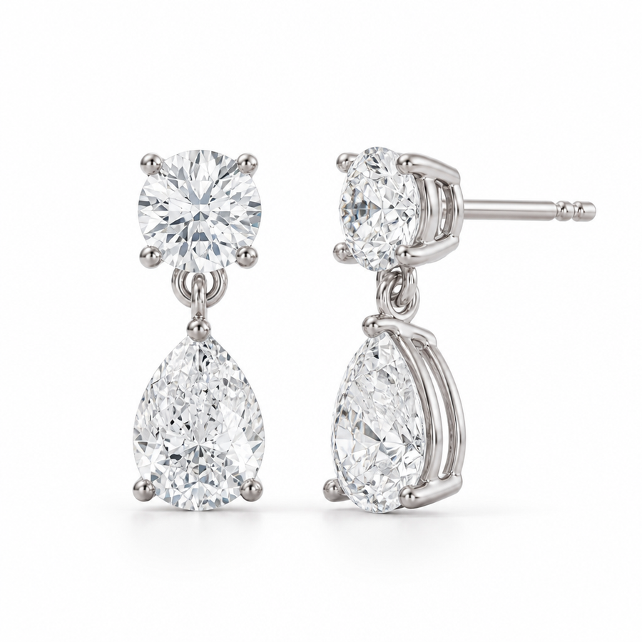 Round And Pear Drop Earrings