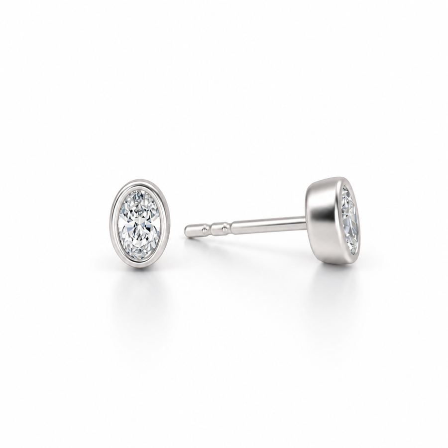 Oval Bezel Stud Lab Grown Diamond Earrings