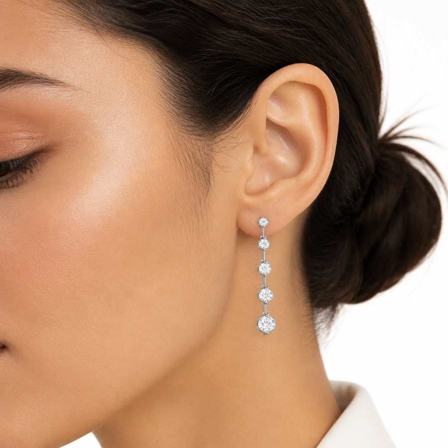 2 Carat Round Graduated Lab Grown Diamond Dangle Distance Earrings