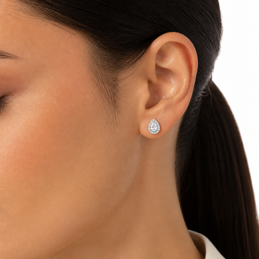 Pear Halo Stud Earrings