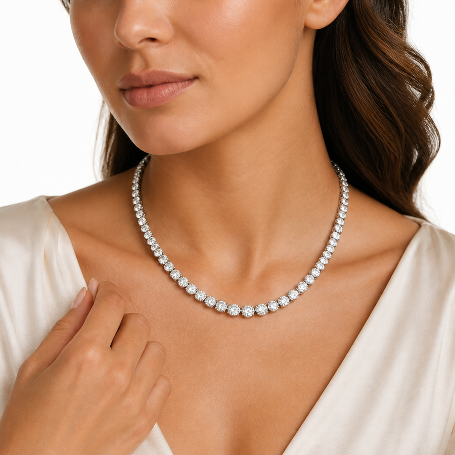 25 Carat Round Lab Grown Diamond Tennis Necklace
