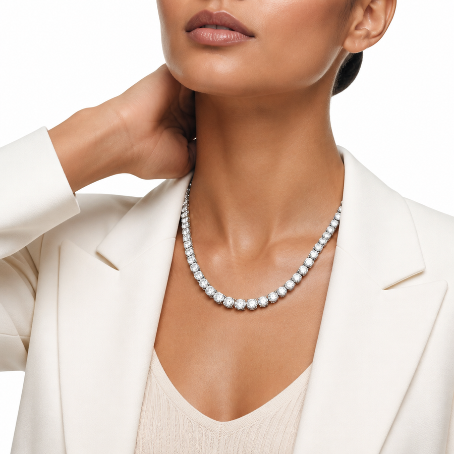 27 Carat Round Lab Grown Diamond Tennis Necklace