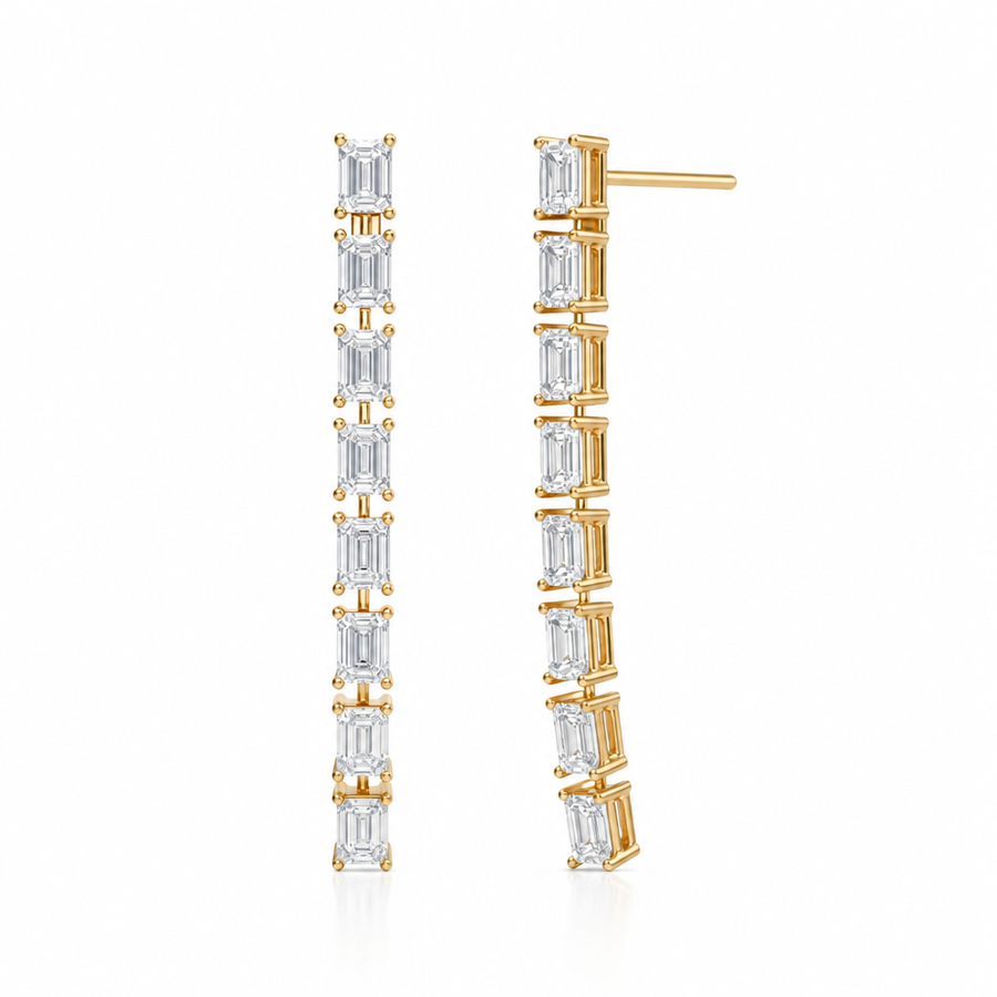 8 Stone Emerald Lab Grown Diamond Drop Earrings