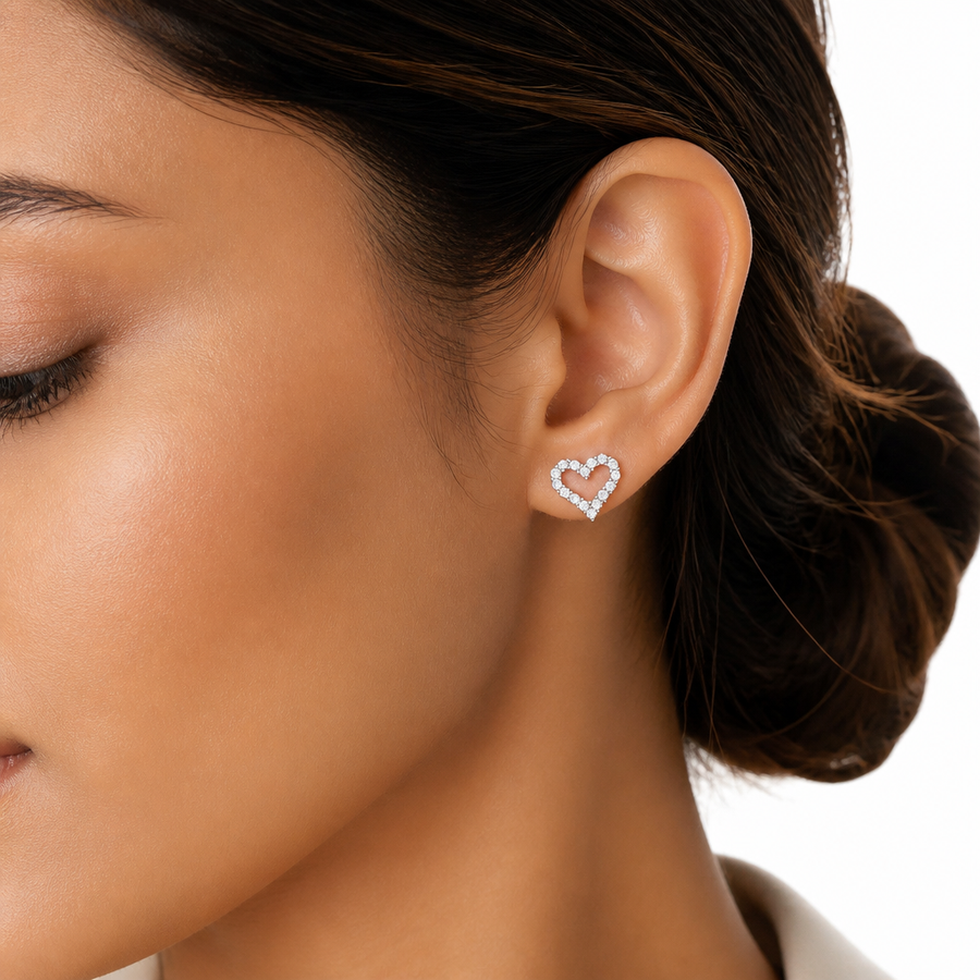 Lab Grown Heart Shape Diamond Stud Earrings