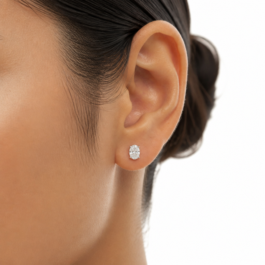 0.50 carat oval lab grown diamond stud earrings in 14K gold