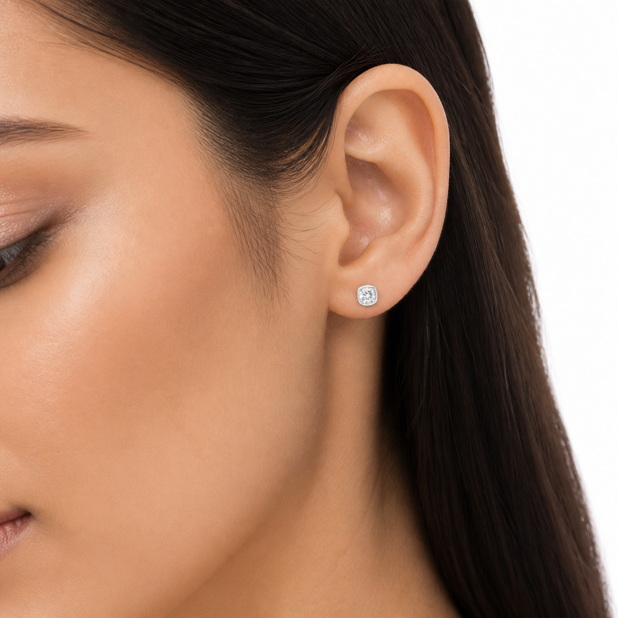 Cushion Bezel Stud Lab Grown Diamond Earrings