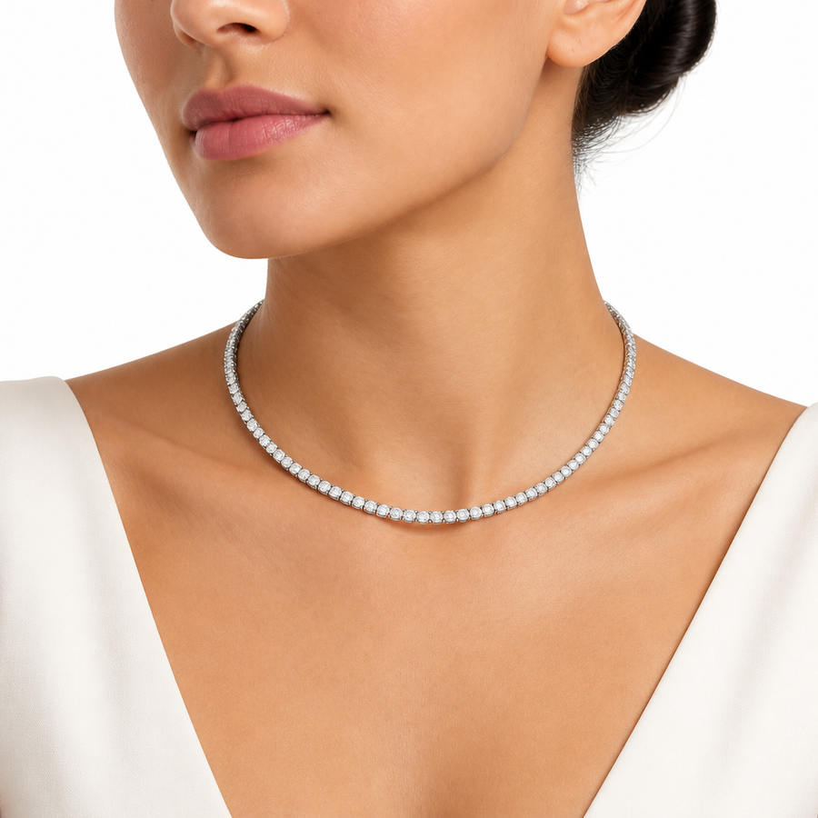 7 carat round lab grown diamond tennis necklace