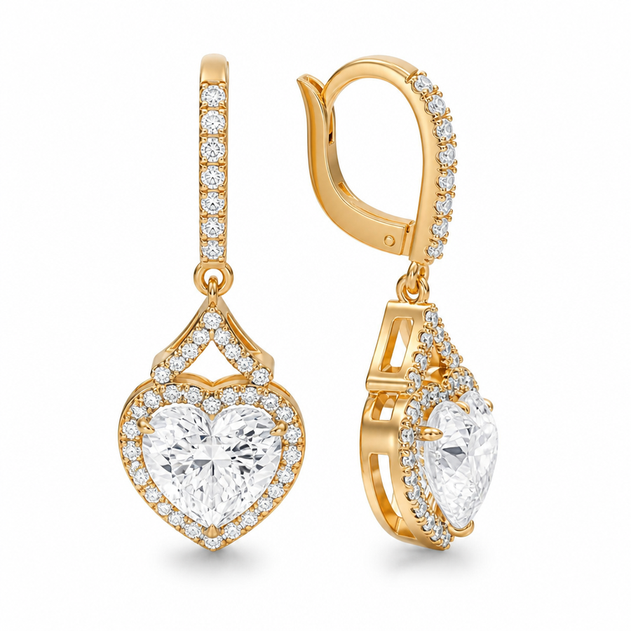 4 Carat Heart Shape Halo Lab Grown Diamond Drop Earrings