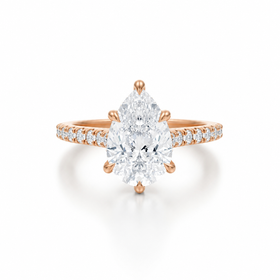 Pear Pave Cathedral Ring With Diamond Basket