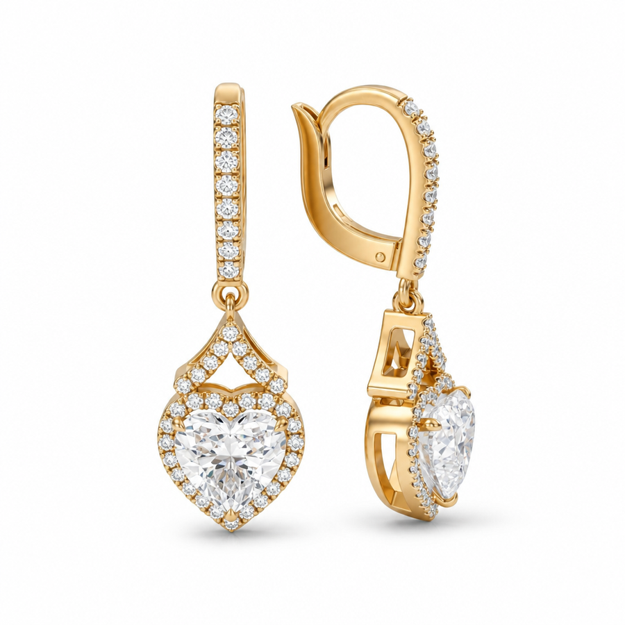 3 Carat Heart Shape Halo Lab Grown Diamond Drop Earrings
