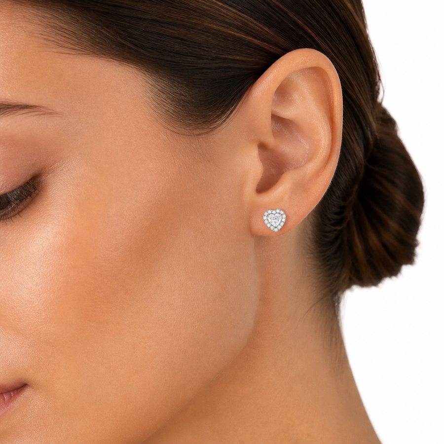 Heart Shape Halo Stud Earrings