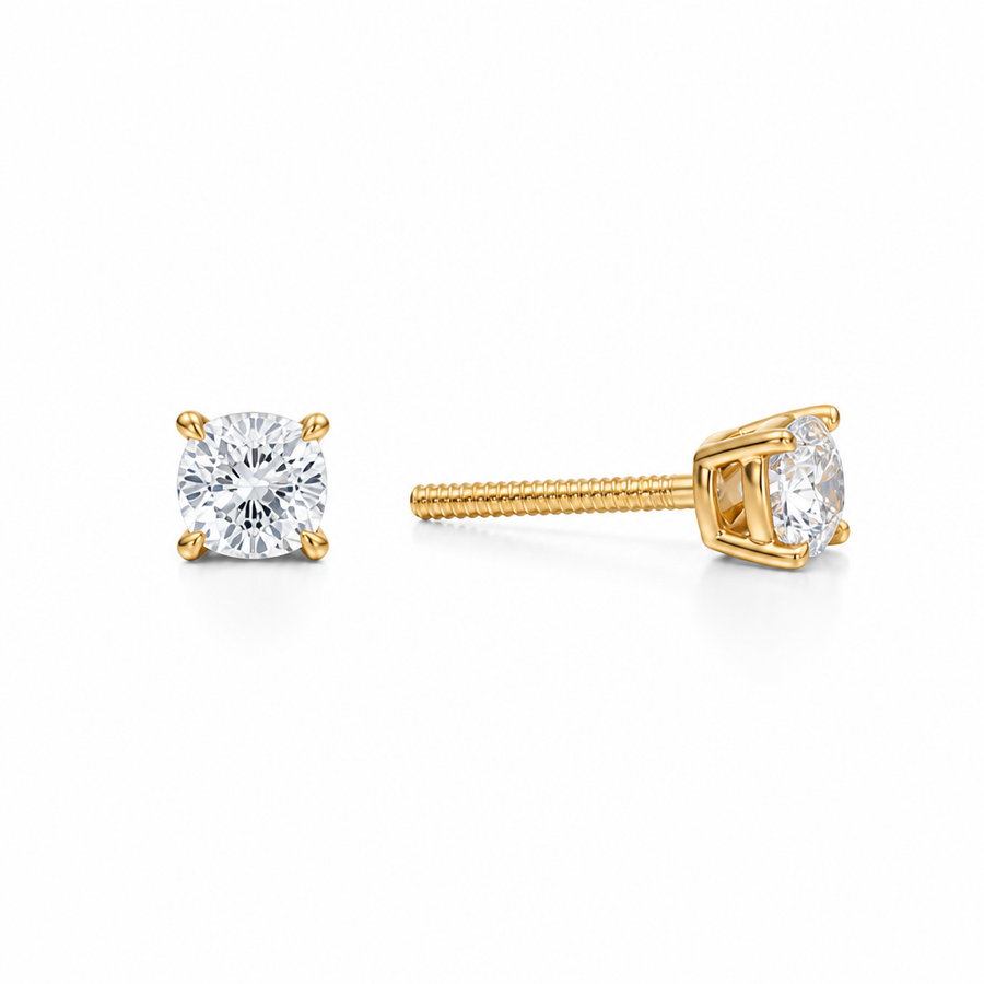 Cushion cut lab-grown diamond stud earrings in 14K gold
