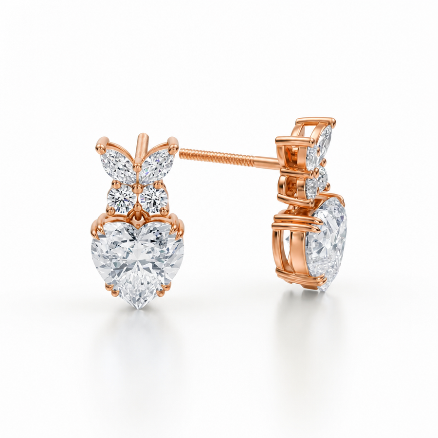 Heart Shape Butterfly Cluster Lab Grown Diamond Stud Earrings