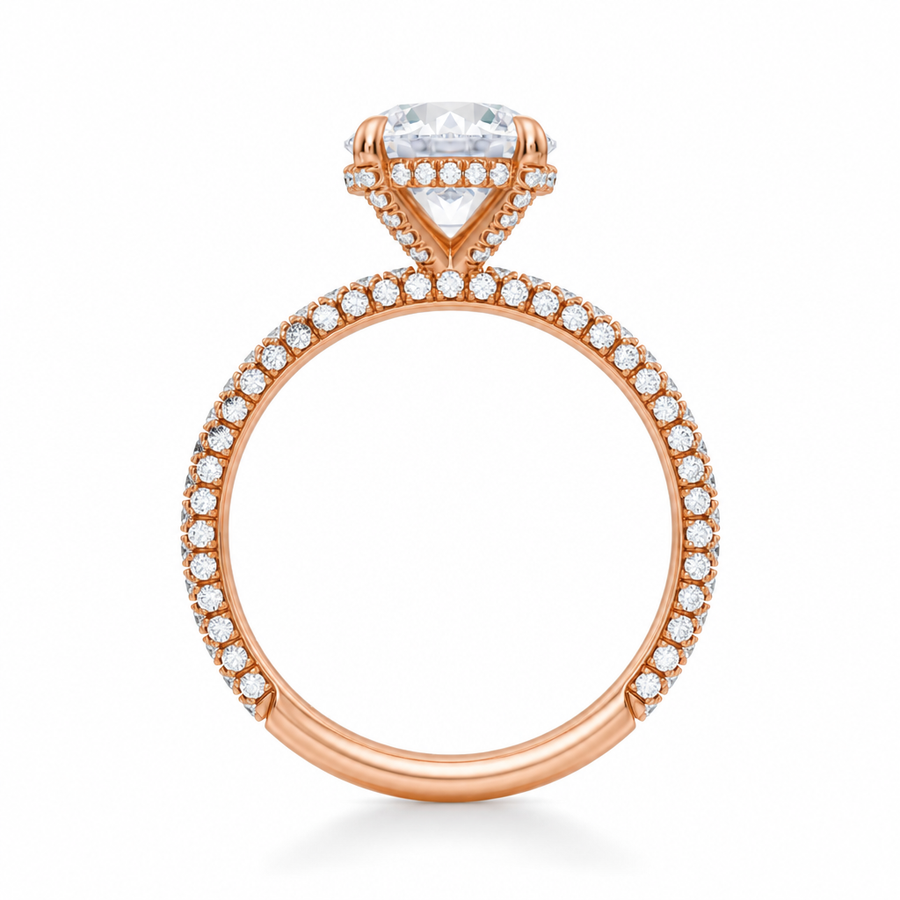 Round Diamond Basket With Three Row Pave Ring