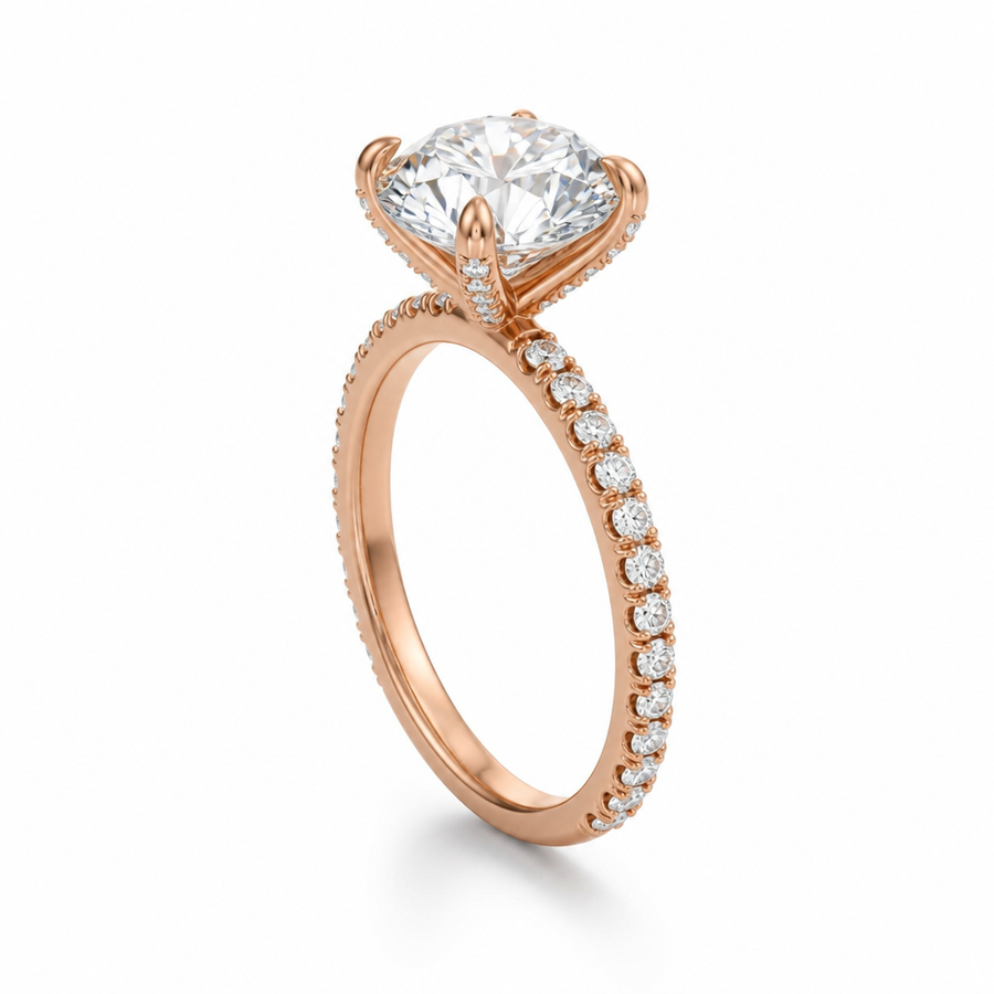Round Pave Ring With Pave Prongs