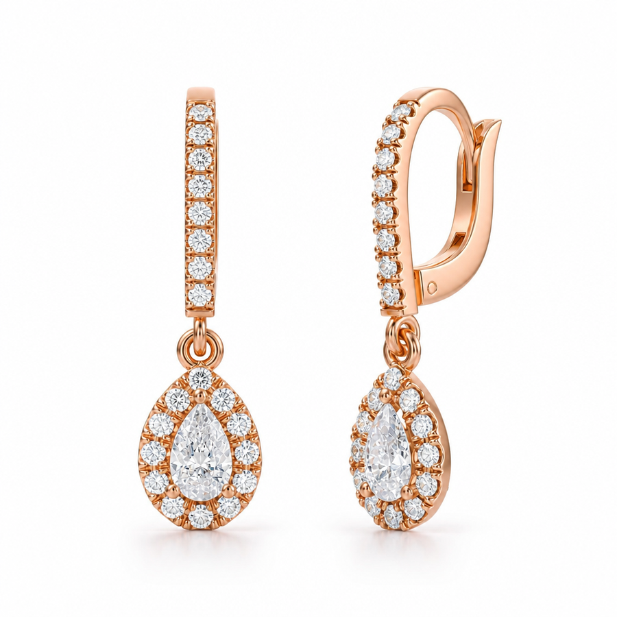 Pear Halo Drop Earrings